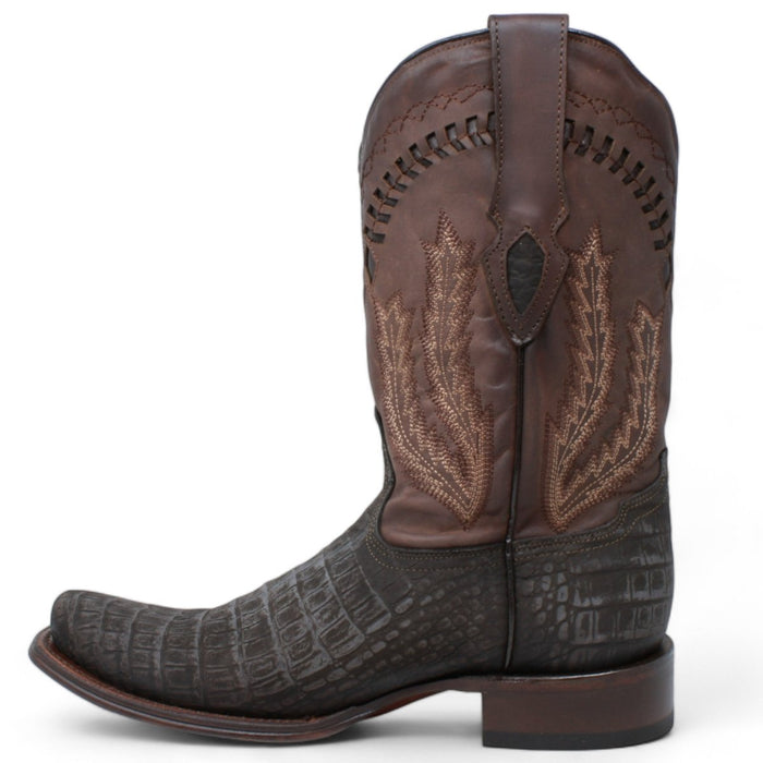 Men's Caiman Belly Print Dubai Toe Leather Boots - Chocolate - Hooch Boots