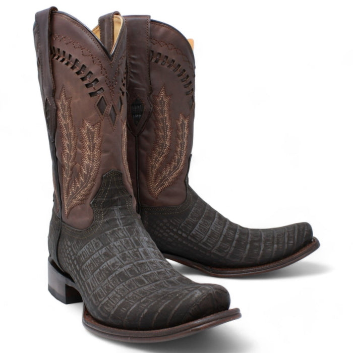 Men's Caiman Belly Print Dubai Toe Leather Boots - Chocolate - Hooch Boots