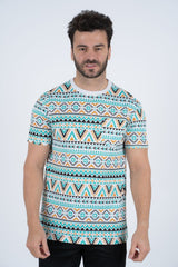 Men's Cotton White Aztec Print T-shirt - Platini Fashion