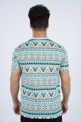 Men's Cotton White Aztec Print T-shirt - Platini Fashion