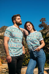 Men's Cotton White Aztec Print T-shirt - Platini Fashion