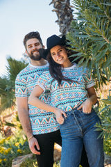 Men's Cotton White Aztec Print T-shirt - Platini Fashion