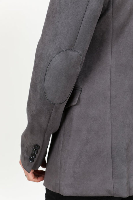 Men's Double Button Faux - Suede Blazer - Charcoal - Platini Fashion