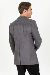 Men's Double Button Faux - Suede Blazer - Charcoal - Platini Fashion