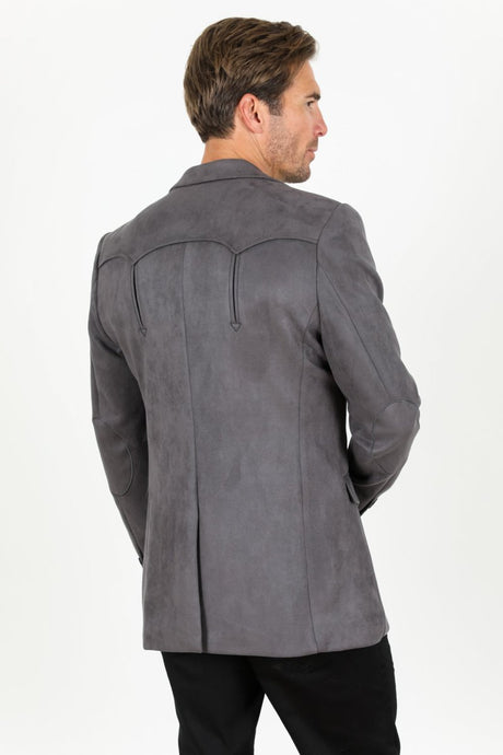 Men's Double Button Faux - Suede Blazer - Charcoal - Platini Fashion