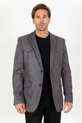 Men's Double Button Faux - Suede Blazer - Charcoal - Platini Fashion