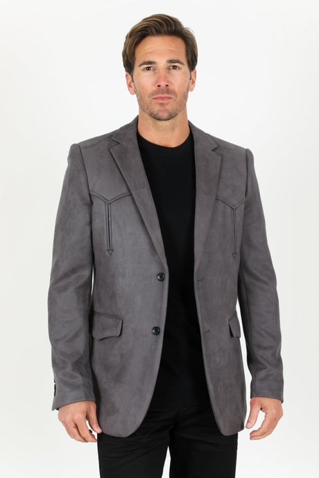 Men's Double Button Faux - Suede Blazer - Charcoal - Platini Fashion