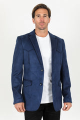 Men's Double Button Faux - Suede Blazer - Navy - Platini Fashion
