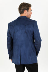 Men's Double Button Faux - Suede Blazer - Navy - Platini Fashion