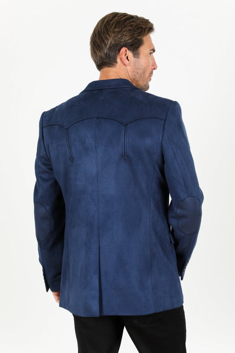 Men's Double Button Faux - Suede Blazer - Navy - Platini Fashion
