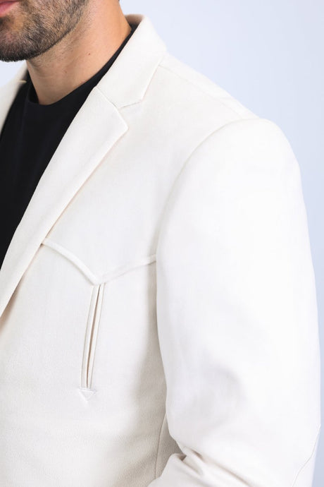 Men's Double Button Faux - Suede Blazer - Off White - Platini Fashion