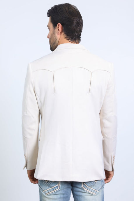 Men's Double Button Faux - Suede Blazer - Off White - Platini Fashion