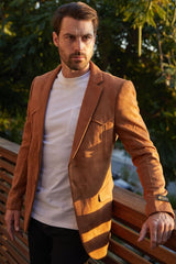 Men's Double Button Faux - Suede Blazer - Platini Fashion