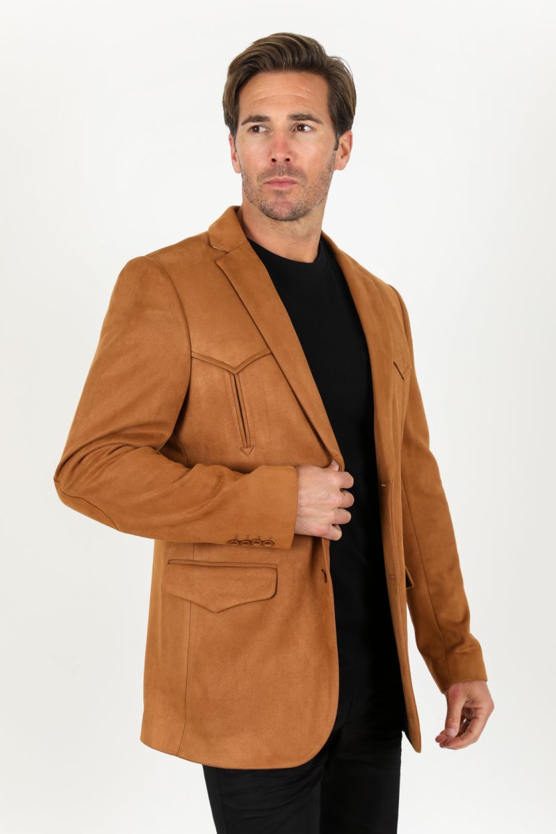 Men's Double Button Faux - Suede Blazer - Platini Fashion
