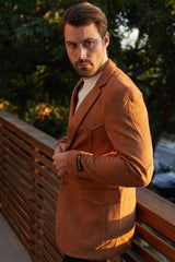 Men's Double Button Faux - Suede Blazer - Platini Fashion