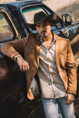 Men's Double Button Faux - Suede Blazer - Platini Fashion