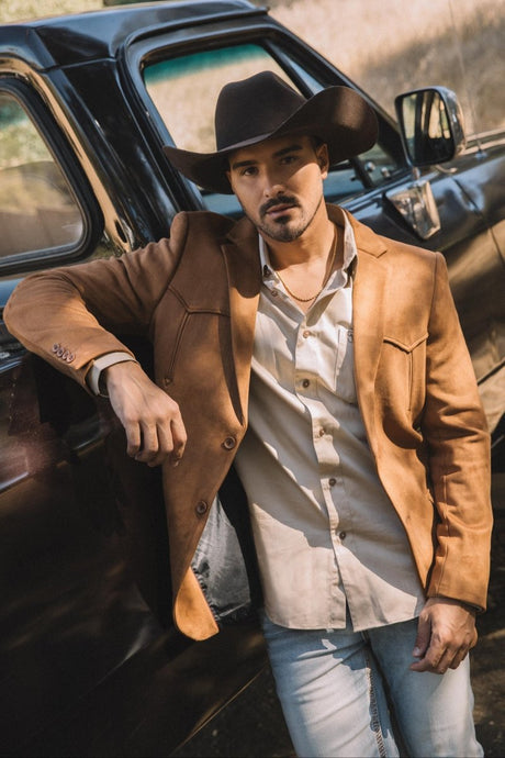 Men's Double Button Faux - Suede Blazer - Platini Fashion