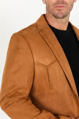 Men's Double Button Faux - Suede Blazer - Platini Fashion