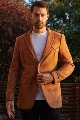 Men's Double Button Faux - Suede Blazer - Platini Fashion