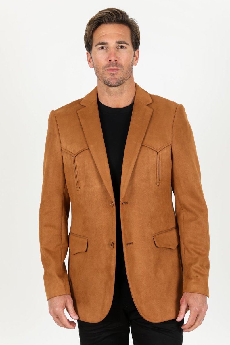 Men's Double Button Faux - Suede Blazer - Platini Fashion