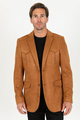 Men's Double Button Faux - Suede Blazer - Platini Fashion