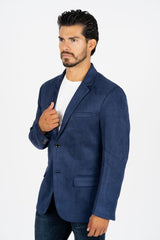 Men's Double Button Navy Faux - Suede Blazer - Platini Fashion
