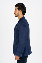 Men's Double Button Navy Faux - Suede Blazer - Platini Fashion