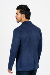 Men's Double Button Navy Faux - Suede Blazer - Platini Fashion