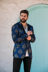Men's Double Button Navy Woven Printed Blazer - Platini Fashion