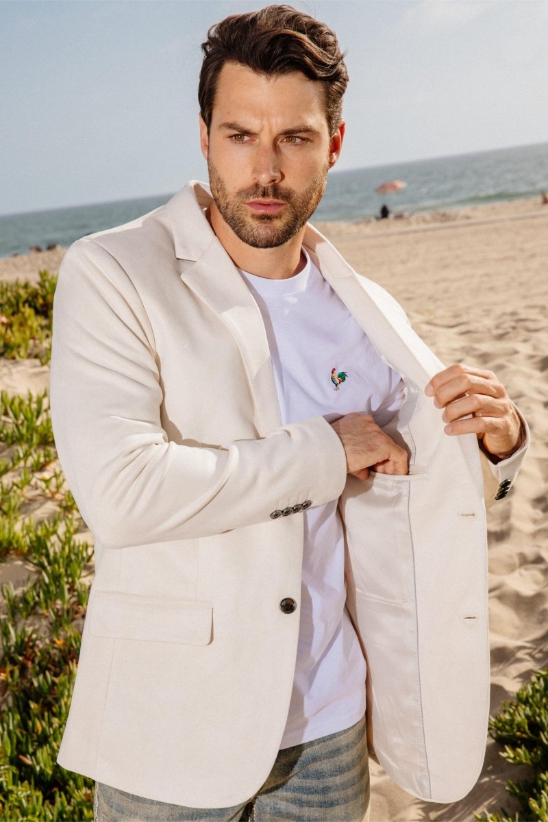 Men's Double Button Off White Faux - Suede Blazer - Platini Fashion