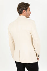 Men's Double Button Off White Faux - Suede Blazer - Platini Fashion