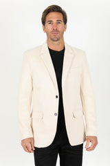 Men's Double Button Off White Faux - Suede Blazer - Platini Fashion