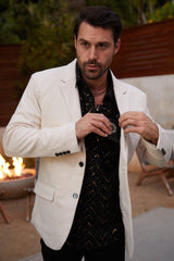 Men's Double Button Off White Faux - Suede Blazer - Platini Fashion