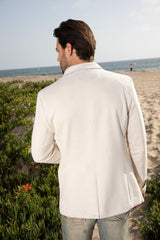 Men's Double Button Off White Faux - Suede Blazer - Platini Fashion