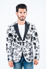 Men's Double Button White Woven Printed Blazer - Platini Fashion