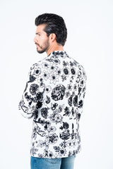 Men's Double Button White Woven Printed Blazer - Platini Fashion