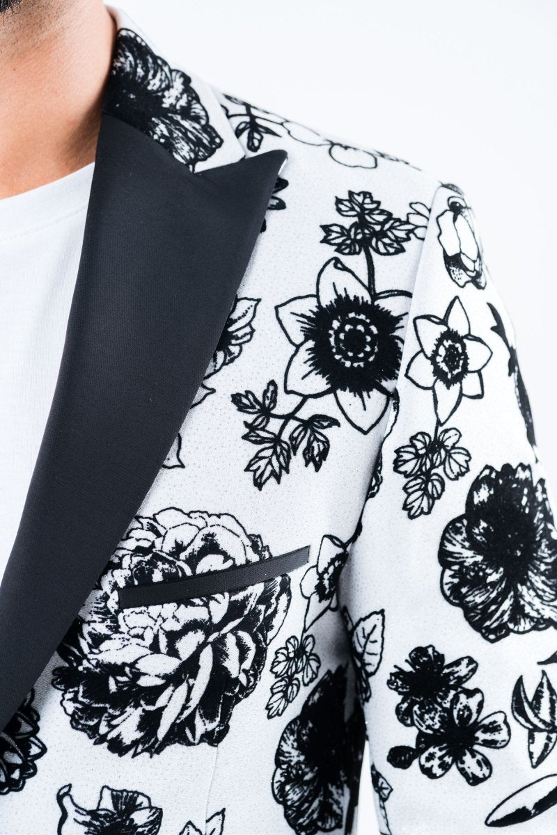 Men's Double Button White Woven Printed Blazer - Platini Fashion