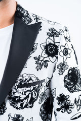 Men's Double Button White Woven Printed Blazer - Platini Fashion