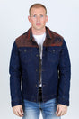 Mens Ethnic Aztec Denim Jacket - Indigo - Platini Fashion