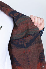 Mens Ethnic Aztec Denim Jacket - Indigo - Platini Fashion