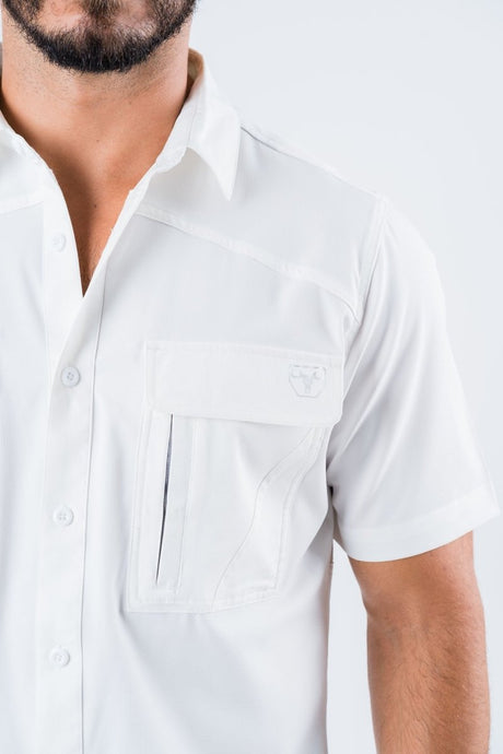 Men's Fishing White Short Sleeve Shirt - Platini Fashion