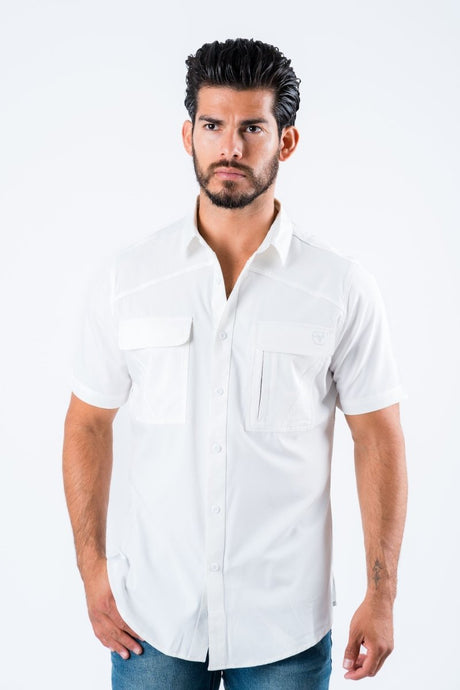 Men's Fishing White Short Sleeve Shirt - Platini Fashion
