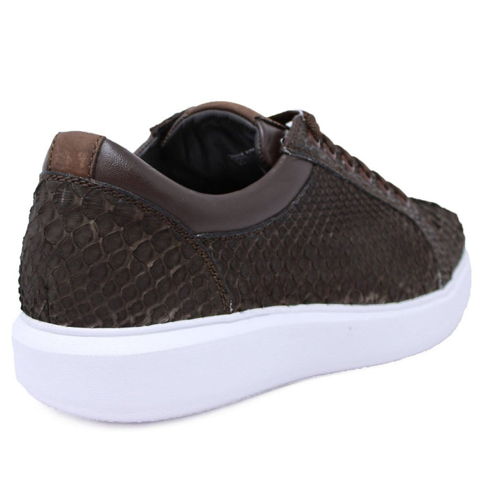 Men's Genuine Full Python Skin Sneakers - Brown - Los Altos Boots