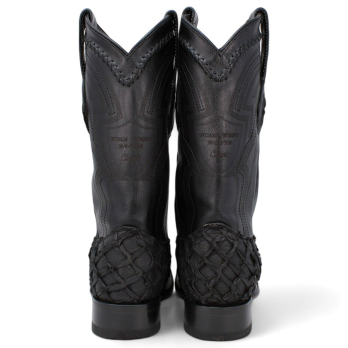 Men's Genuine Monster Fish Leather Square Toe Boots - Black Matte - Wild West Boots