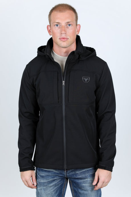 Mens Hooded Softshell Water - Resistant Jacket - Black - Platini Fashion