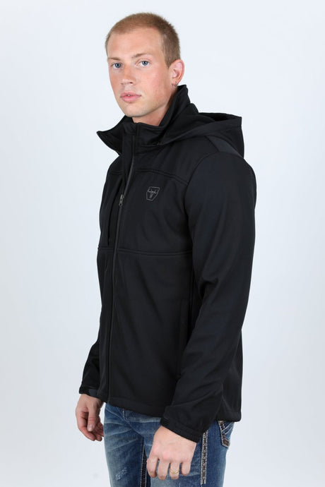 Mens Hooded Softshell Water - Resistant Jacket - Black - Platini Fashion