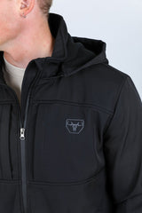 Mens Hooded Softshell Water - Resistant Jacket - Black - Platini Fashion
