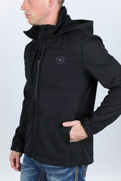 Mens Hooded Softshell Water - Resistant Jacket - Black - Platini Fashion