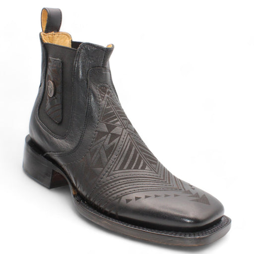 Men's Langer Engraving Square Toe Ankle Boots - Black - Hooch Boots