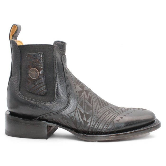 Men's Langer Engraving Square Toe Ankle Boots - Black - Hooch Boots